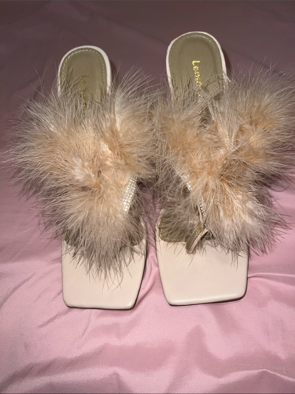 Lemonade Feather/rhinestone Trim Slide Mules